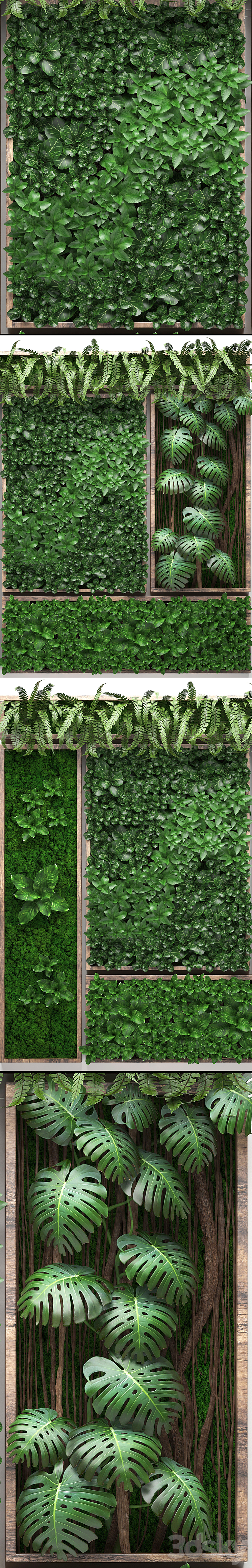 Vertical garden 22. Five separate modules landscaping phytowall phytomodule monstera fern eco design natural decor 3DS Max - thumbnail 2