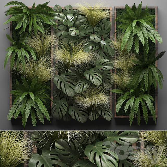 Vertical garden 28. Phytowall picture grass fern monstera wall decor phytomodule vertical garden 3DS Max Model - thumbnail 1