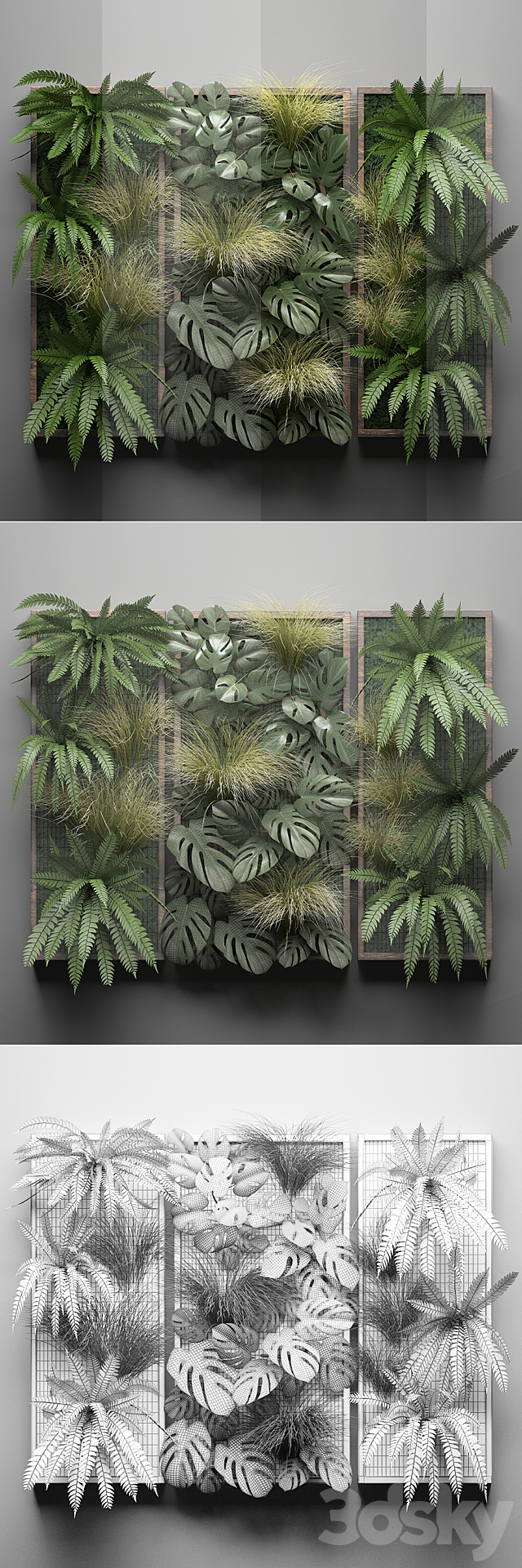 Vertical garden 28. Phytowall picture grass fern monstera wall decor phytomodule vertical garden 3DS Max Model - thumbnail 3