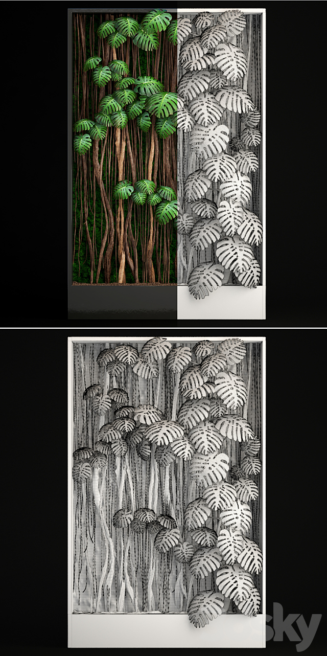 Vertical garden 9. Monstera phytowall phytomodule eco design vertical garden decorative 3DS Max Model - thumbnail 3