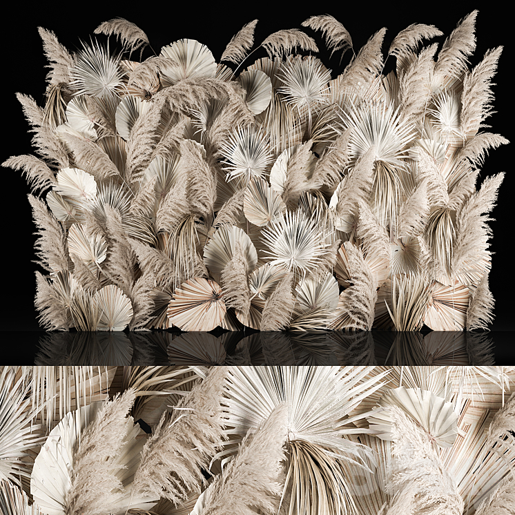 Vertical garden of dried flowers pampas grass dry palm branches Cortaderia Bouquet and dry reeds. 283. 3DS Max - thumbnail 1