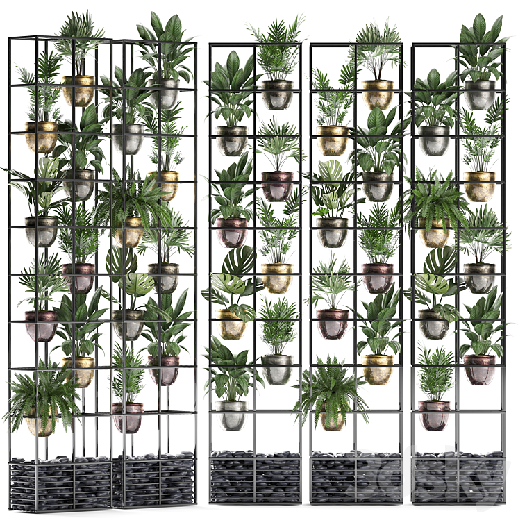 Vertical gardening. 27. Shelf with plants rack fern areca palm monstera loft indoor plants vertical garden phytowall phytomodule pots eco design Raphis palm 3DS Max - thumbnail 2