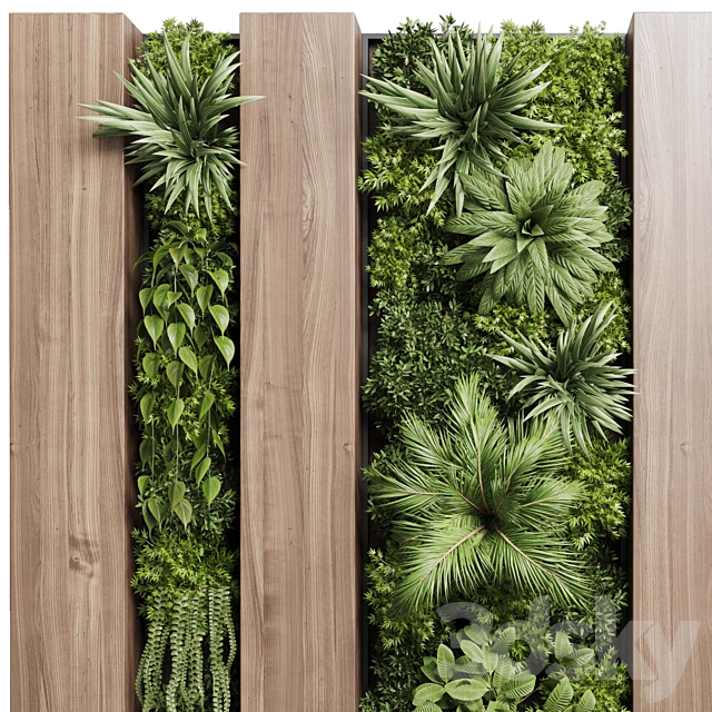 Vertical graden wall decor box – plants set partition 36 3DSMax File - thumbnail 4