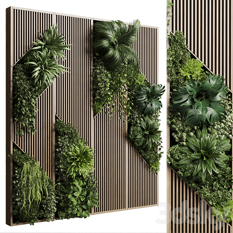 Vertical Wall Garden With Wooden frame – collection of houseplants indoor 41 3DS Max Model - thumbnail 1