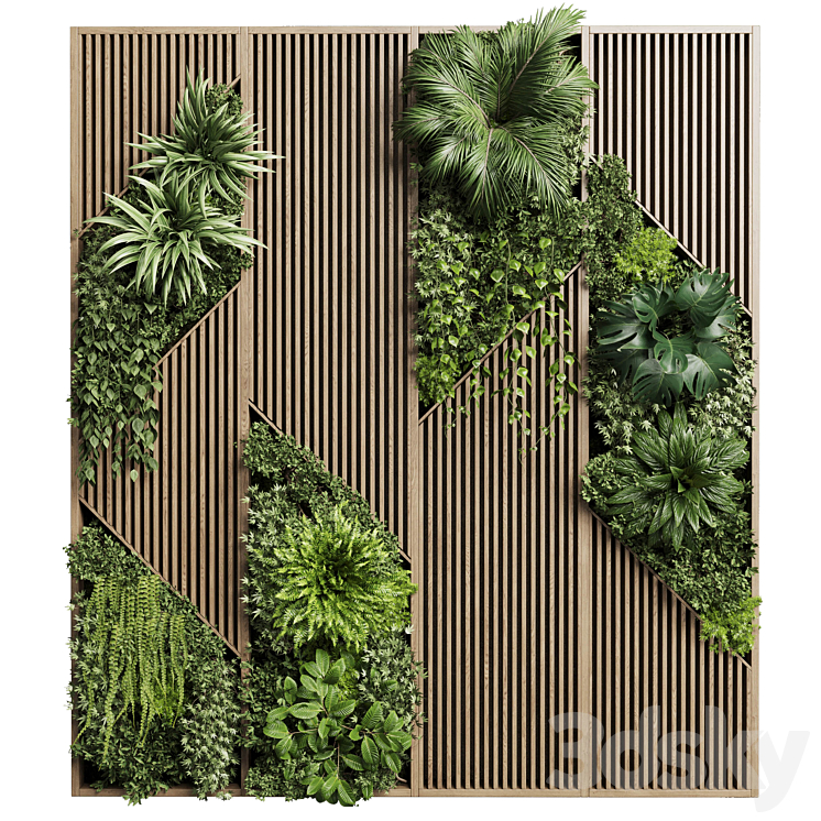 Vertical Wall Garden With Wooden frame – collection of houseplants indoor 41 3DS Max - thumbnail 2