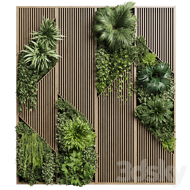 Vertical Wall Garden With Wooden frame – collection of houseplants indoor 41 3DS Max Model - thumbnail 2