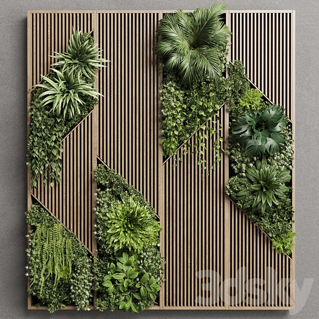 Vertical Wall Garden With Wooden frame – collection of houseplants indoor 41 3DS Max Model - thumbnail 3