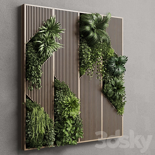 Vertical Wall Garden With Wooden frame – collection of houseplants indoor 41 3DS Max Model - thumbnail 4