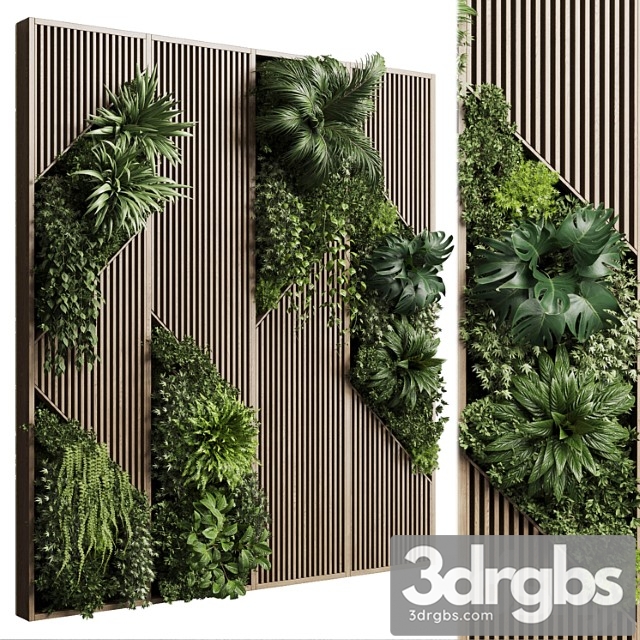 Vertical wall garden with wooden frame – collection of houseplants indoor 41 - thumbnail 1