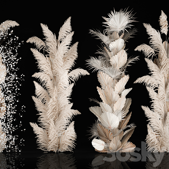 Wedding decorations from columns of dried flowers and pampas grass Cortaderia moonflower dry palm branch. Bouquet 289. 3DS Max Model - thumbnail 2