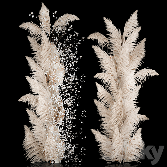 Wedding decorations from columns of dried flowers and pampas grass Cortaderia moonflower dry palm branch. Bouquet 289. 3DS Max Model - thumbnail 3