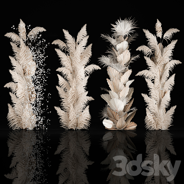 Wedding decorations from columns of dried flowers and pampas grass Cortaderia moonflower dry palm branch. Bouquet 289. 3DS Max Model - thumbnail 6