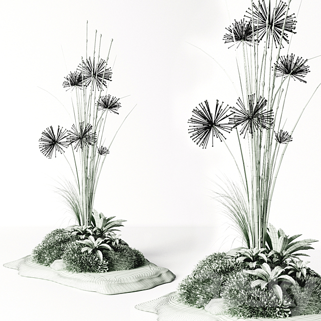 Decorative plants on a stone 3DS Max Model - thumbnail 3