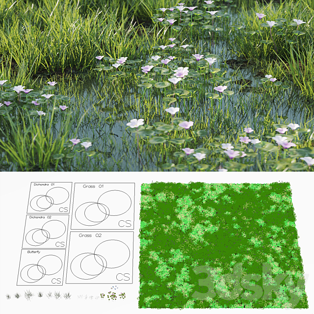 Grass and puddle 3ds Max - thumbnail 3