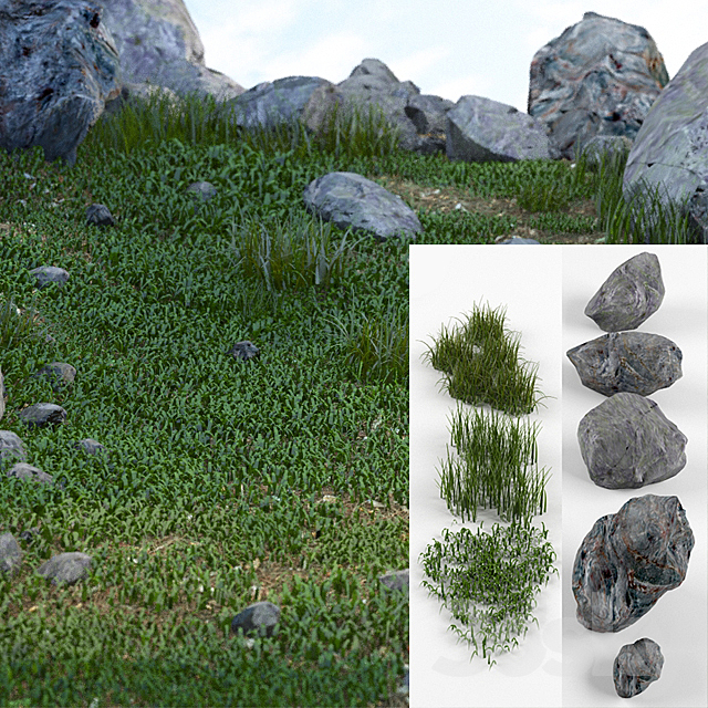 Grass and stones SRG 3DS Max Model - thumbnail 1