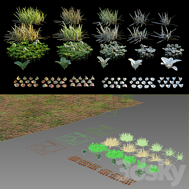 Lawn with clover and dry leaves 3DS Max Model - thumbnail 3