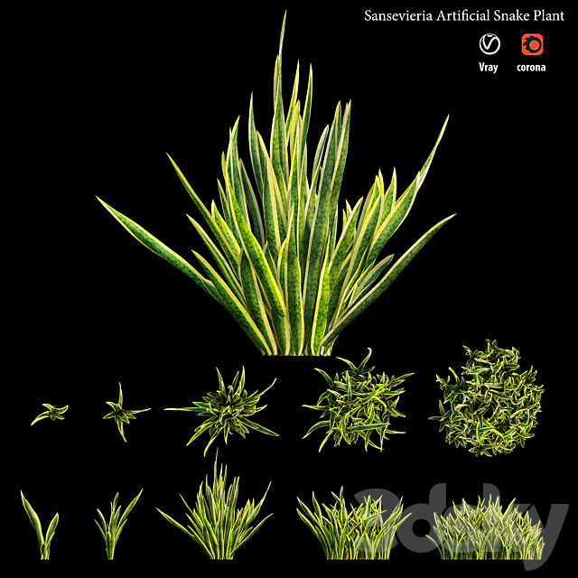 Sansevieria artificial snake plant 3DS Max Model - thumbnail 4