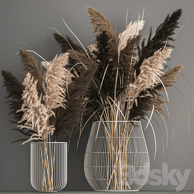 A bouquet of dried flowers with pampas grass in a basket reeds branches. Set 1071. 3ds Max - thumbnail 1