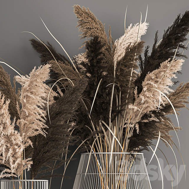 A bouquet of dried flowers with pampas grass in a basket reeds branches. Set 1071. 3ds Max - thumbnail 2