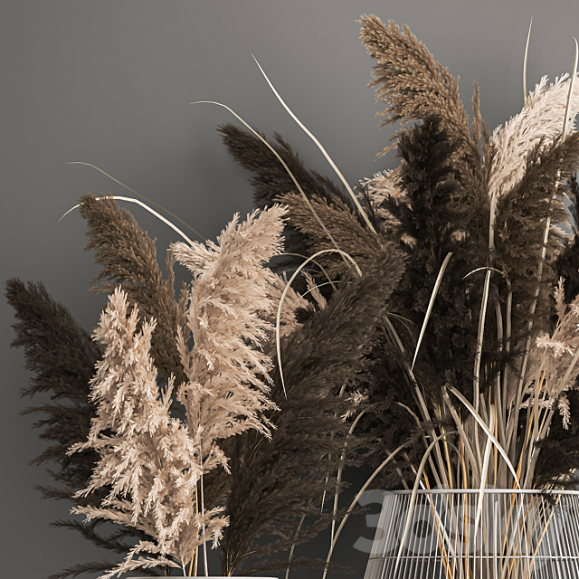 A bouquet of dried flowers with pampas grass in a basket reeds branches. Set 1071. 3ds Max - thumbnail 3