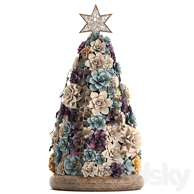 A collection of plants in a composition of succulents Christmas tree cake Echeveria decoration for the new year. Set 421. 3ds Max - thumbnail 2