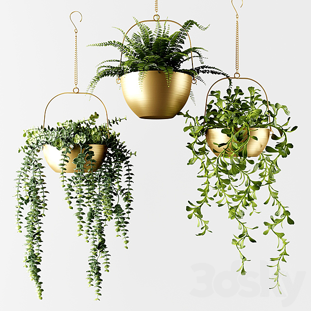 Ampel plants in bronze flower pots | Ampel plants in bronze flower pots 3DSMax File - thumbnail 2