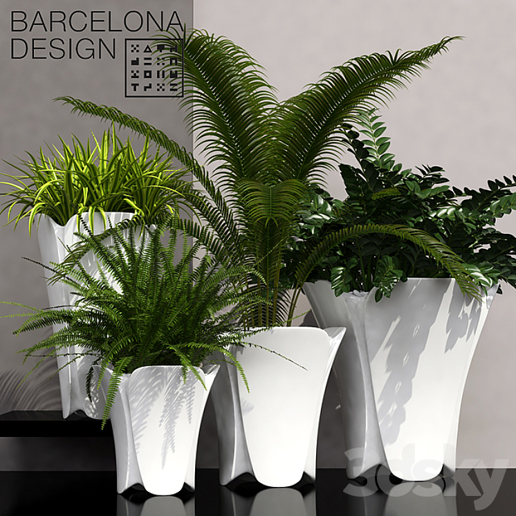 Barcelona design flowerpots set 02 3DS Max - thumbnail 1