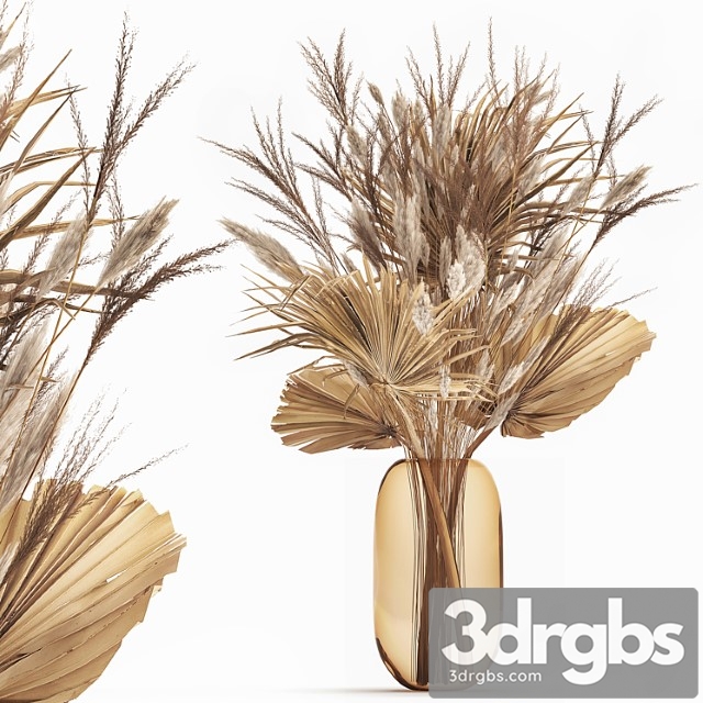 Beautiful Bouquet Of Dried Flowers In A Glass Vase With Dry Reed Branches And Dry Palm Leaf Branch 150 3dsmax Download - thumbnail 1