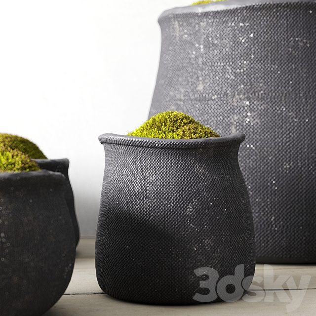 Crosshatch concrete vessel collection with moss 3DSMax File - thumbnail 2