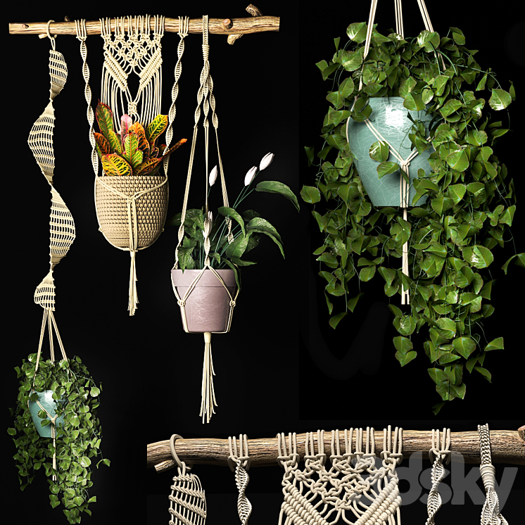 Decorative set of hanging pots 2 3DS Max - thumbnail 1