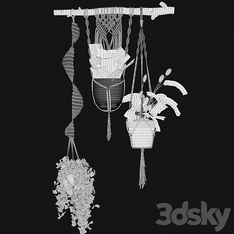 Decorative set of hanging pots 2 3DS Max - thumbnail 2