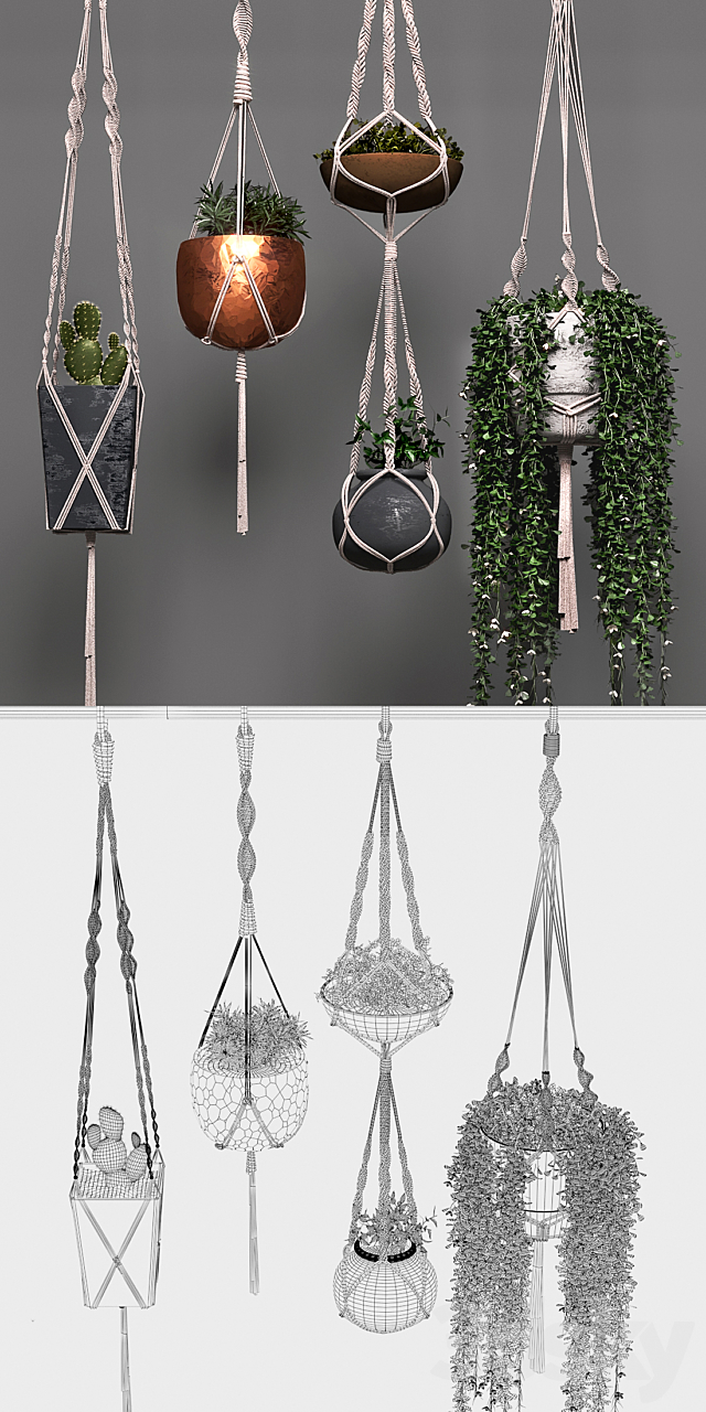 Decorative set of hanging pots 3DS Max Model - thumbnail 2