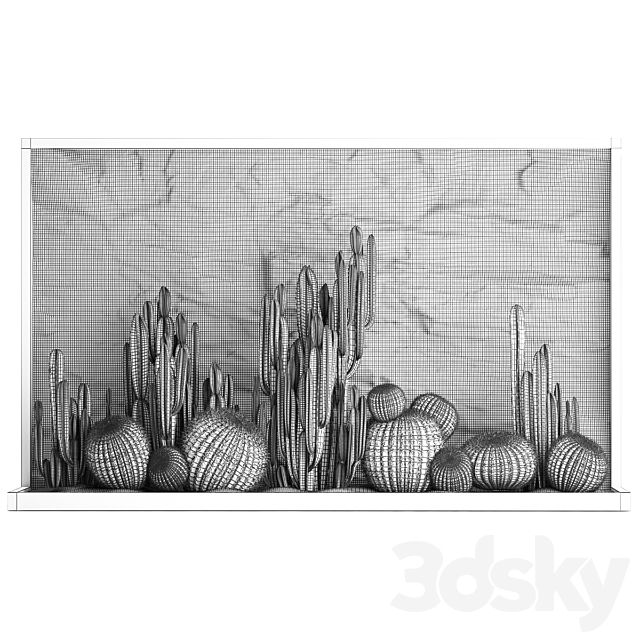 Desert plants cacti with wall rock black pebbles cereus echinocactus Barrel cactus. Plant collection 1279 3DS Max Model - thumbnail 7