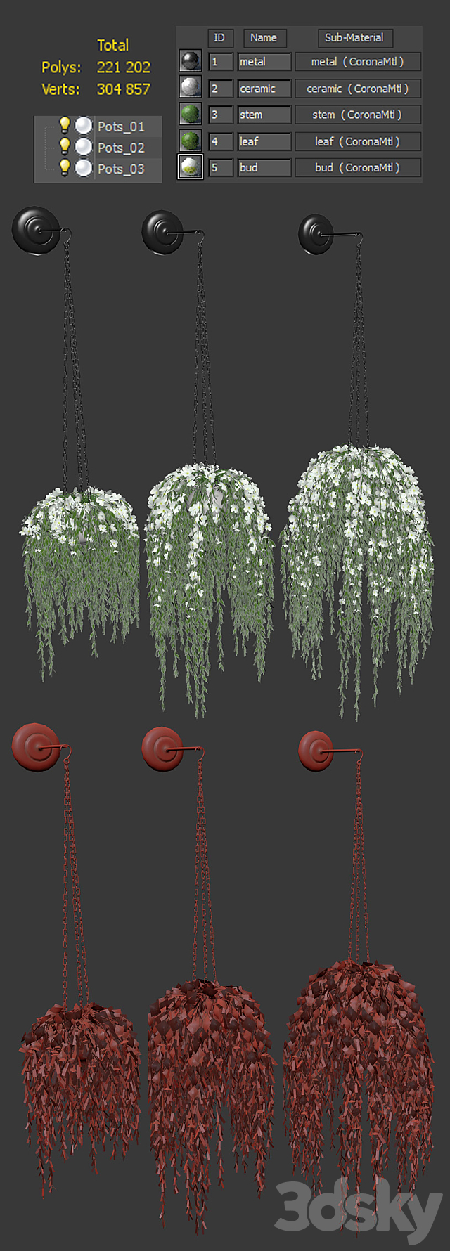 Flowers in pots on a chain 3DSMax File - thumbnail 3