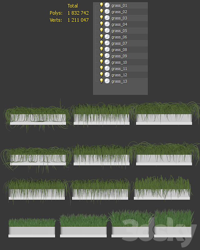 Grass for shelves. 13 models of v2 3DS Max Model - thumbnail 3