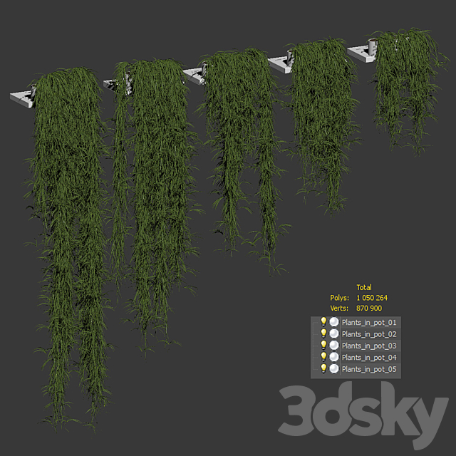 Hanging plants for shelves. 5 models. set 1 3ds Max - thumbnail 3