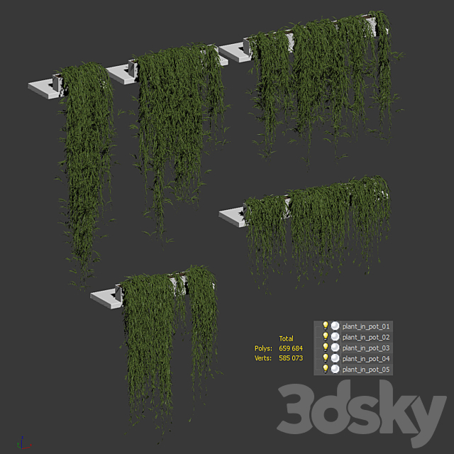 Hanging plants for shelves. 5 models. set 3 3DSMax File - thumbnail 3