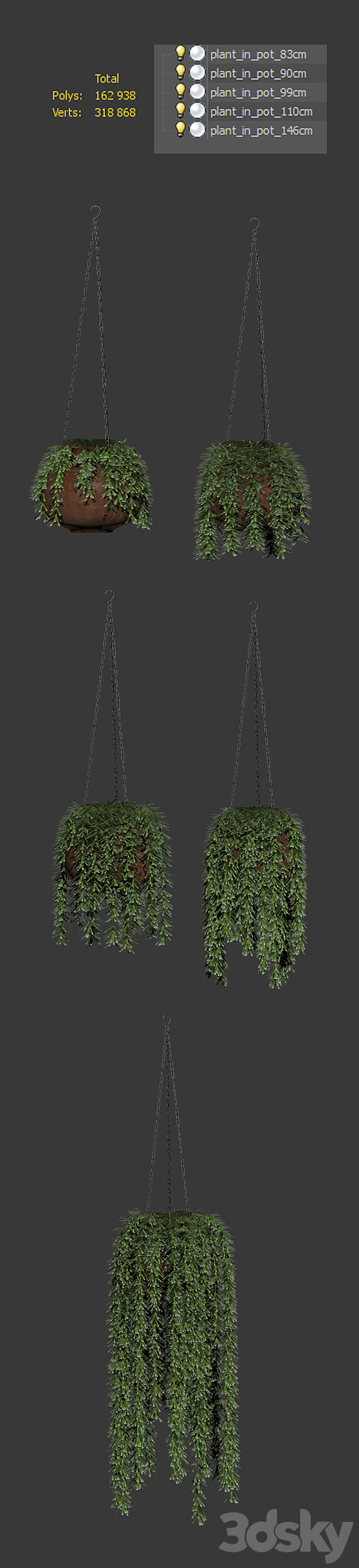 Hanging plants in pots 3DS Max Model - thumbnail 3