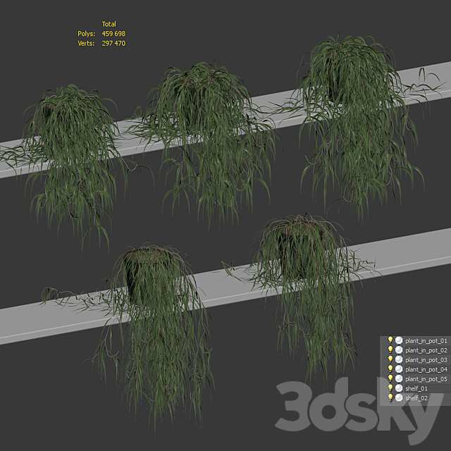 Hanging potted plant on the shelf. 5 models 3DSMax File - thumbnail 5