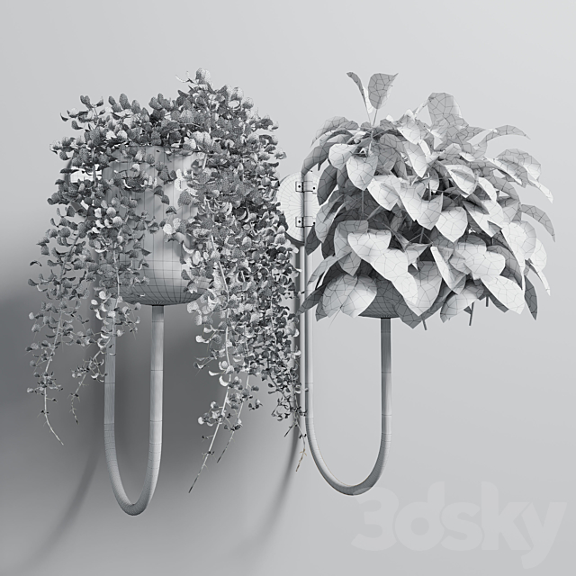 Indoor plant plant wall metal vase 01 3DS Max Model - thumbnail 3