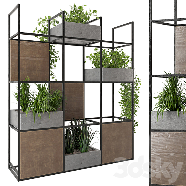 Indoor Plants in rusty Concrete Pot on Metal Shelf – Set 122 3DS Max Model - thumbnail 2