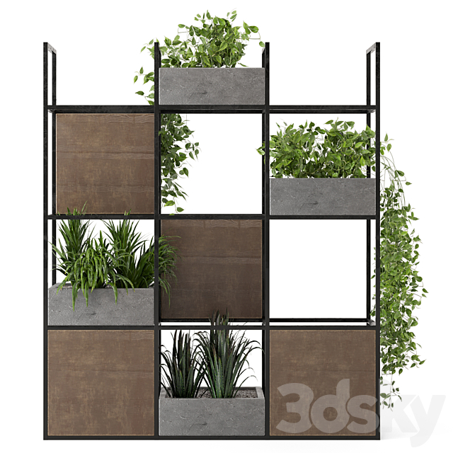 Indoor Plants in rusty Concrete Pot on Metal Shelf – Set 122 3DS Max Model - thumbnail 3