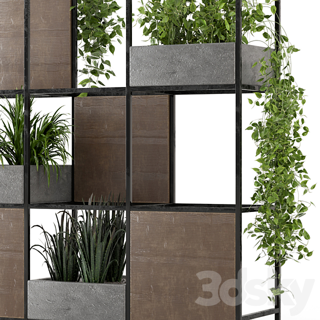 Indoor Plants in rusty Concrete Pot on Metal Shelf – Set 122 3DS Max Model - thumbnail 4