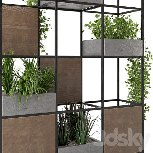 Indoor Plants in rusty Concrete Pot on Metal Shelf – Set 122 3DS Max Model - thumbnail 5