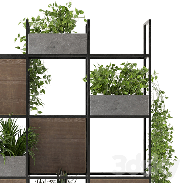 Indoor Plants in rusty Concrete Pot on Metal Shelf – Set 122 3DS Max Model - thumbnail 6