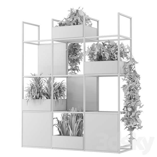 Indoor Plants in rusty Concrete Pot on Metal Shelf – Set 122 3DS Max Model - thumbnail 7