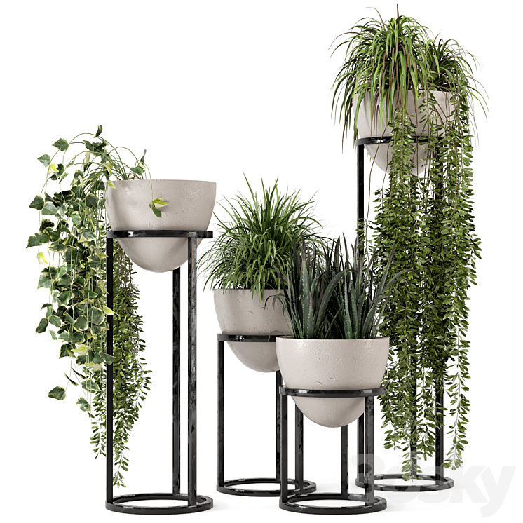 Indoor Plants in rusty Concrete Pot on Metal Shelf – Set 231 3DS Max - thumbnail 1