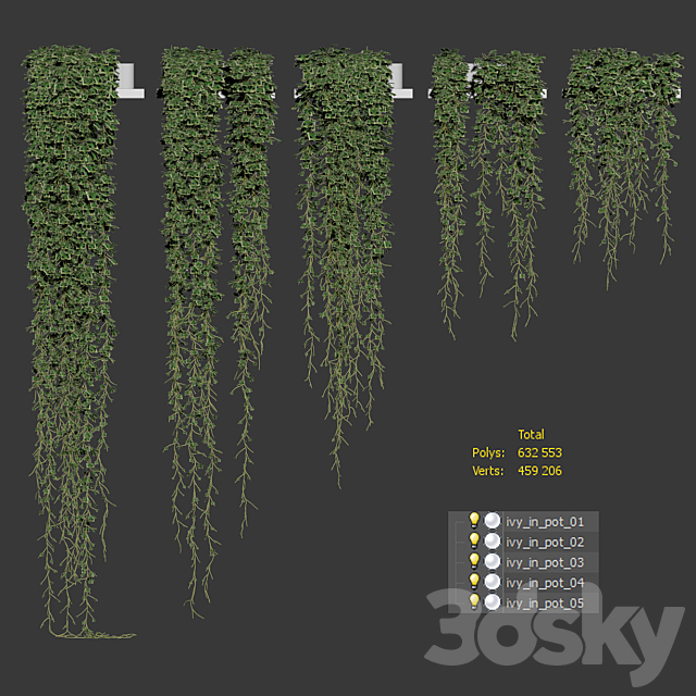 Ivy in pots on the shelves. 5 models 3DSMax File - thumbnail 3