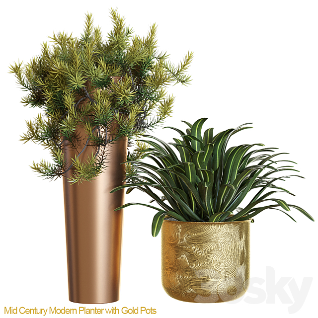 Mid century modern planter with gold 3DSMax File - thumbnail 1