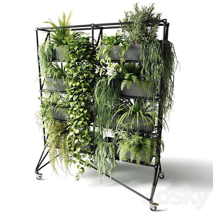 Mobile rack with plants 3DS Max Model - thumbnail 1